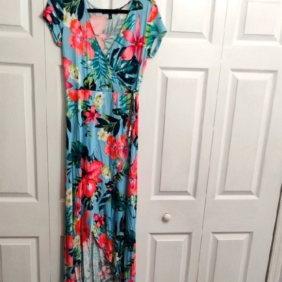 Derek Heart Floral High Low Dress in Blue and Pink - Picture 1 of 7